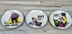Finkstrom Golf Cartoon Plates Set 3 Centrum Funny Golfer Humor Snack Appetizer